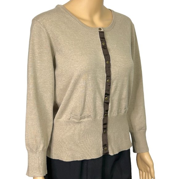 Vintage Essentials By Milano Womens L Tan Snap Up Stretch Cardigan Sweater Top - Picture 3 of 12